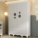 Ver imagem 1 de Guarda-roupa Infantil 122cm com Vidro 4 Portas e 2 Gavetas Suspiro Multimóveis Mp4458 Branco-off