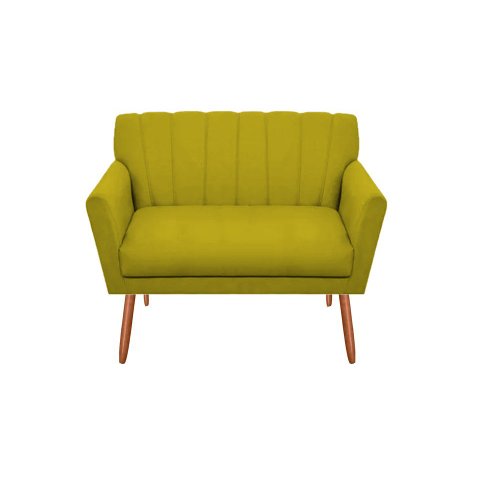 Namoradeira Decorativa Cecília Couro Amarelo 2 Lugares Pés Madeira Ms Decor