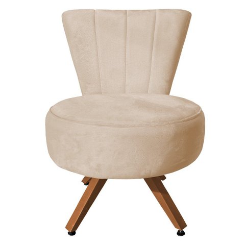 Poltrona Decorativa Royal Base Giratória de Madeira Slk Decor Bege