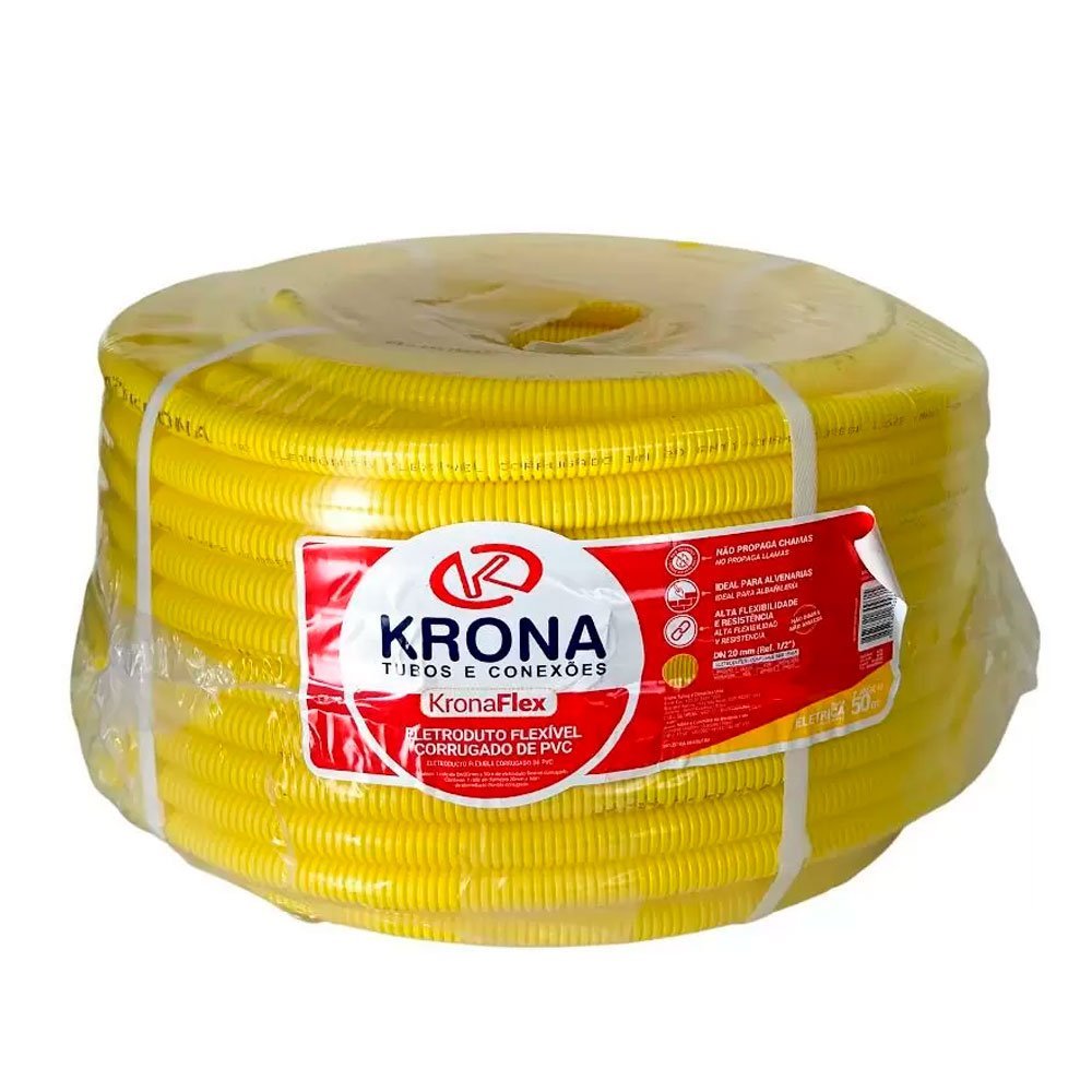 Mangueira Corrugada Conduite 20mm 1/2 Amarelo 50m Krona