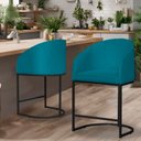 Ver imagem 3 de Kit 02 Banco Banqueta Poltrona Mia Base Metal Preta Suede Cor:turquesa