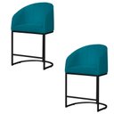 Ver imagem 2 de Kit 02 Banco Banqueta Poltrona Mia Base Metal Preta Suede Cor:turquesa