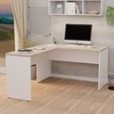 Ver imagem 1 de Escrivaninha Mesa Escritório em L Tampo 120cm Carvalho e Branco Bege