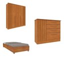 Ver imagem 1 de Quarto Solteiro Guarda-Roupa Ripado Nova York, Cama Solteiro Mônaco, Cômoda 4 Gavetas Nova York Bege/Cinamomo