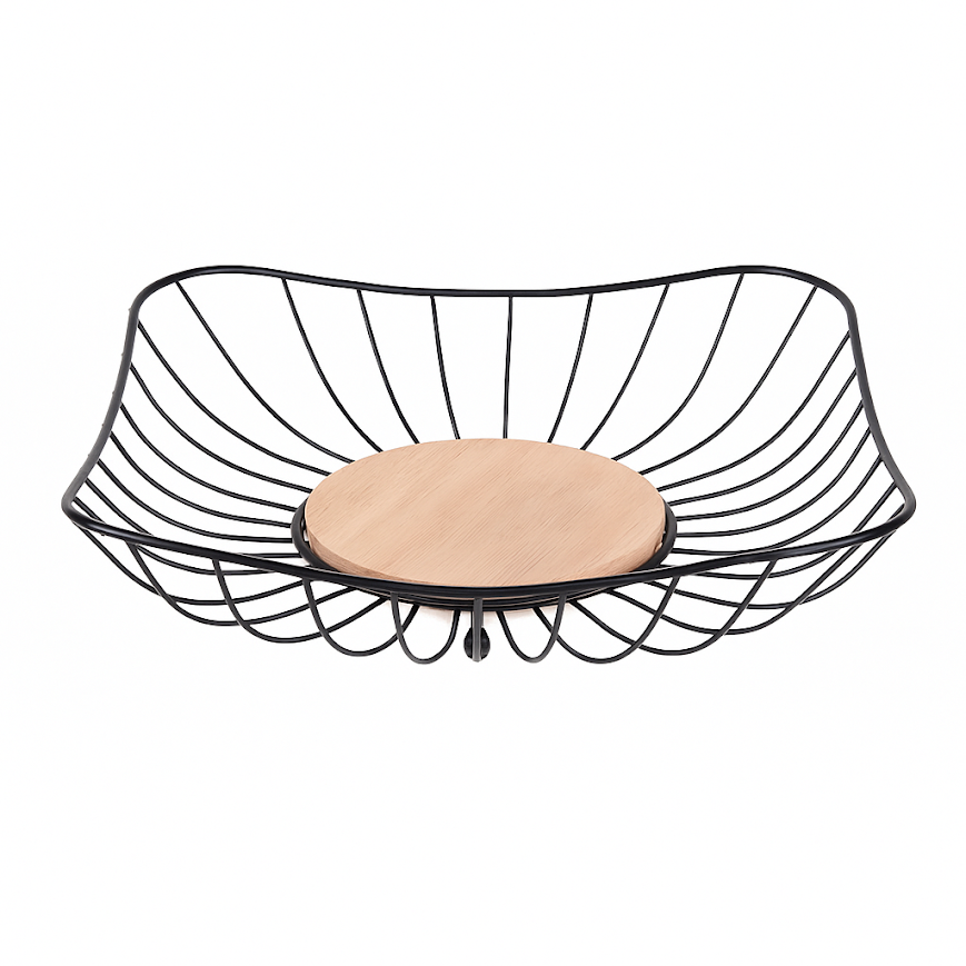 Ver imagem 2 de Fruteira de Mesa de Metal e Madeira Cesta Cesto Multiuso:quadrado 28 Cm