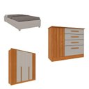 Ver imagem 1 de Quarto Solteiro Guarda-Roupa Ripado Nova York, Cama Solteiro Mônaco, Cômoda 4 Gavetas Nova York Bege/Cinamomo/Off White