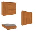Ver imagem 1 de Quarto Solteiro Guarda-Roupa Ripado Nova York, Cama Solteiro Mônaco, Cômoda 4 Gavetas Nova York Bege/Cinamomo