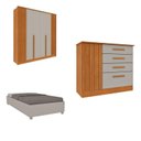 Ver imagem 1 de Quarto Solteiro Guarda-Roupa Ripado Nova York, Cama Solteiro Mônaco, Cômoda 4 Gavetas Nova York Bege/Cinamomo/Off White
