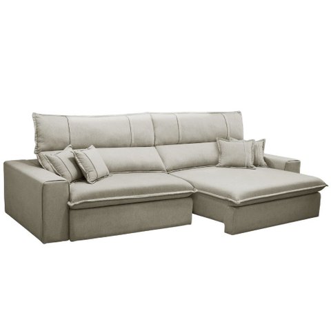 Sofá Retrátil Reclinável para Sala 3 Lugares 230cm Aisha F04 Veludo Bege - Lyam Decor