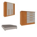 Ver imagem 1 de Quarto Casal Completo Guarda-Roupa 6 Portas e Cômoda 4 Gavetas Ripado Nova York e Cama Queen Mônaco Bege/Cinamomo/Off White