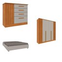 Ver imagem 1 de Quarto Casal Completo Guarda-Roupa 6 Portas e Cômoda 4 Gavetas Ripado Nova York e Cama Queen Mônaco Bege/Cinamomo/Off White