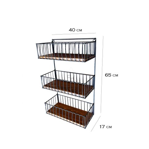 jardineira Fruteira Tripla Suspensa Parede Cozinha jardim Ferro Madeira preta MINAS ARTE PRÓPRIA fru