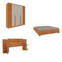 Ver imagem 1 de Quarto Casal Guarda-Roupa 6 Portas Ripado Nova York e Cama Box Casal Mônaco com Cabeceira Ajustável Bege/Cinamomo/Off White