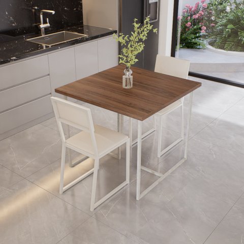 Conjunto Mesa de Jantar Quadrada Imbuia 2 Cadeiras Estofado Riviera Industrial Don Castro Dec