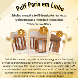 Puff Banqueta Madeira Linho Decorativo Redondo Sala Estar:terracota - 2