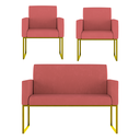 Ver imagem 1 de Kit Sofá 2 Lugares + 2 Poltronas Recepção Sala Base Dourada Cor:rosa