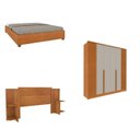 Ver imagem 1 de Quarto Casal Guarda-Roupa 6 Portas Ripado Nova York e Cama Box Mônaco com Cabeceira Ajustável Bege Cinamomo/Off White