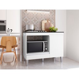 Balcão Multiuso Cooktop Carla P/ 4 ou 5 Bocas e Forno/microondas Ajl Móveis - Branco - 1