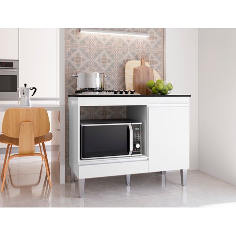 Balcão Multiuso Cooktop Carla P/ 4 ou 5 Bocas e Forno/microondas Ajl Móveis - Branco