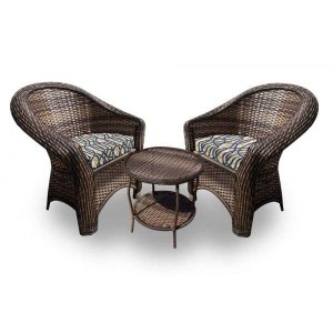 Conjunto de Poltronas Fibra Sintética Bali - 2 Poltronas + 1 Mesa Centro - Tecido Corda Náutica