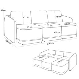 Sofá Cama para Sala de Estar 3 Lugares 276cm Montserrat K01 Bouclê Creme - Lyam Decor - 4