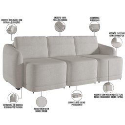 Sofá Cama para Sala de Estar 3 Lugares 276cm Montserrat K01 Bouclê Creme - Lyam Decor - 8