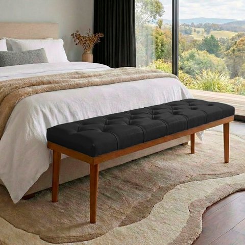 Recamier Calçadeira Apolo Corano Preto Solteiro 1,00m Base Madeira Pés Palito