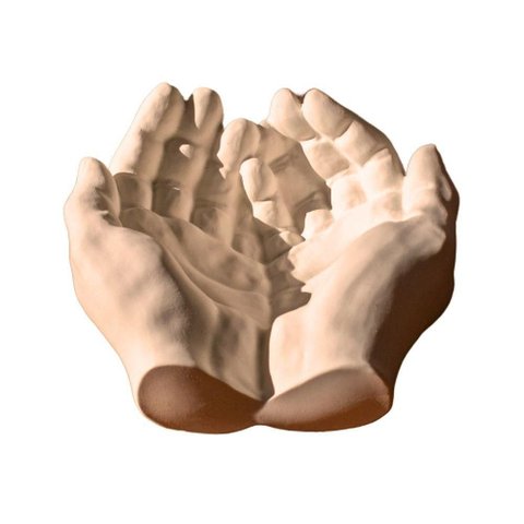 Porta Objetos Decorativo Mãos 15,5cm em Cimento Artesanal Palha