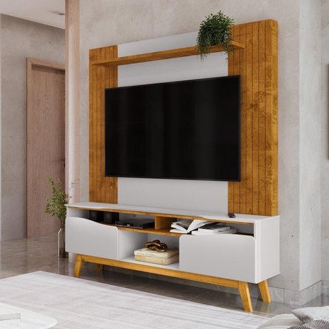 Estante para TV e Home Theater até 75 Polegadas 180CMX197CM Pés em Madeira Maciça Atalaia X Marrom