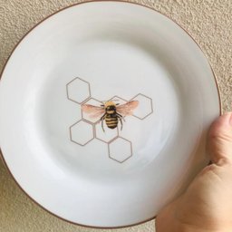 Prato Bolo para Sobremesa Abelha em Porcelana 19cm - 2