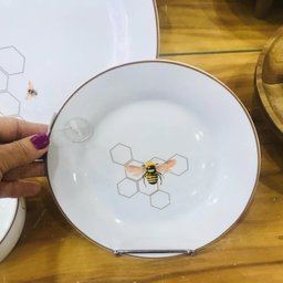 Prato Bolo para Sobremesa Abelha em Porcelana 19cm - 3