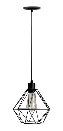 Luminária Pendente Diamante Aramado Preto Lustre Moderno: Preto - 7