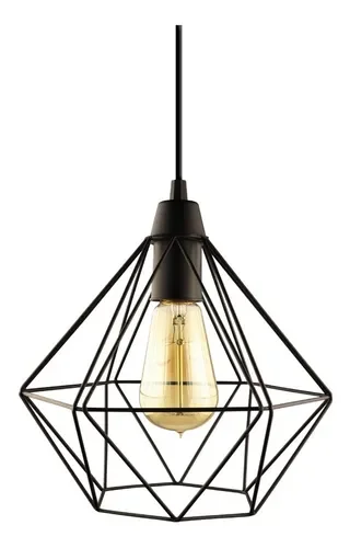 Luminária Pendente Diamante Aramado Preto Lustre Moderno: Preto - 1