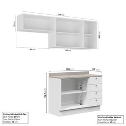 Cozinha Modulada 3 Peças 2 Aéreos 1 Balcão Arizona Cabecasa Madeiramadeira - 3