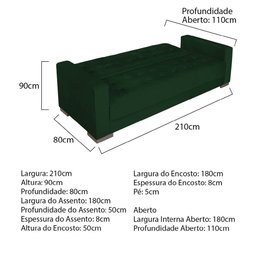 Sofá Cama 3 Lugares Jobim Suede Verde - Amarena Móveis - 3