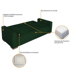 Sofá Cama 3 Lugares Jobim Suede Verde - Amarena Móveis - 6