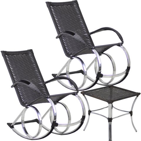 Cadeiras de Balanço e Mesa de Centro para Área, Edícula, Jardim e Decoração Fibra Sintética Trama Or