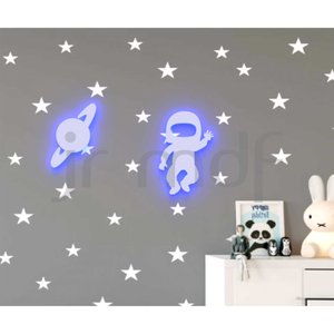 Kit 2 Luminosos Decorativos Planeta + Astronauta:azul