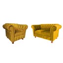 Ver imagem 1 de Conjunto Sofá Namoradeira Luis XV Chesterfield Capitone Suede Amarelo / Sala, Tv, Estar, Recepção, d