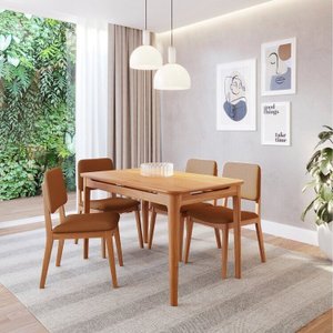 Conjunto Sala de Jantar 1 Mesa 130cm 4 Cadeiras Miriti Cabecasa madeiramadeira