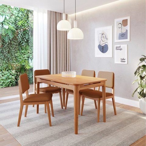 Conjunto Sala de Jantar 1 Mesa 130cm 4 Cadeiras Miriti CabeCasa MadeiraOriginals