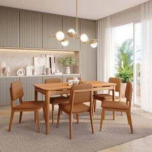 Conjunto Sala de Jantar 1 Mesa 160cm 6 Cadeiras Miriti Cabecasa madeiramadeira