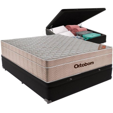 Cama Box Baú e Colchão Airtech Springpocket Molas Ensacadas Viúvo Ortobom Viúvo Preto