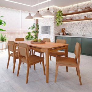Conjunto Sala de Jantar 1 Mesa 180cm 6 Cadeiras Miriti Cabecasa madeiramadeira