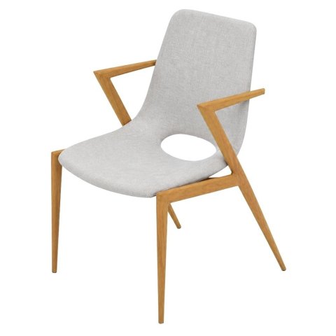 Cadeira Tai Or Design Revestimento em Linho Bege Estrutura Metálica Simulando Madeira