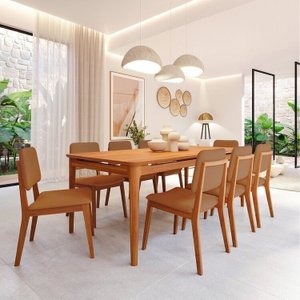 Conjunto Sala de Jantar 1 Mesa 210cm 8 Cadeiras Miriti Cabecasa madeiramadeira