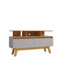 Ver imagem 2 de Rack para TV até 50 Polegadas MDF 120cm Pés em Madeira Maciça 2 Portas 2 Prateleiras Rubi Bege