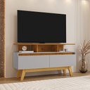 Ver imagem 1 de Rack para TV até 50 Polegadas MDF 120cm Pés em Madeira Maciça 2 Portas 2 Prateleiras Rubi Bege
