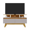 Ver mais imagens de Rack para TV até 50 Polegadas MDF 120cm Pés em Madeira Maciça 2 Portas 2 Prateleiras Rubi Bege