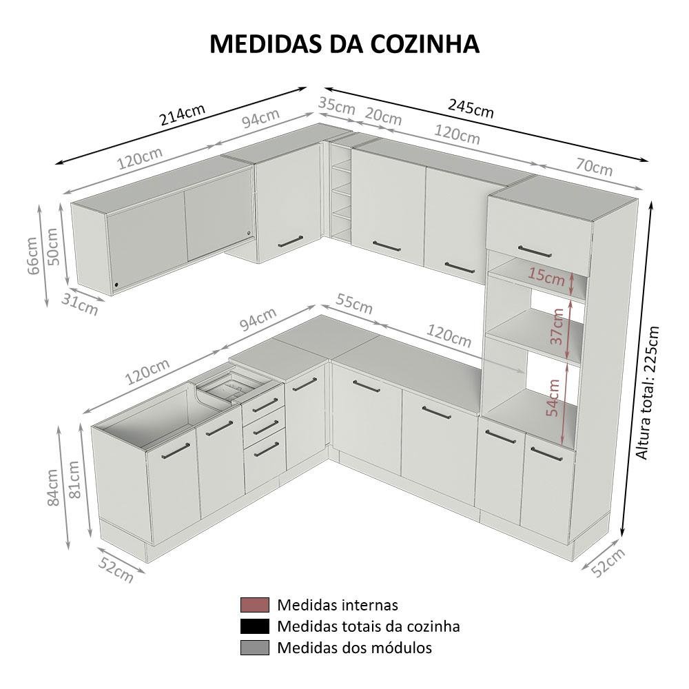 Armário de Cozinha Completa de Canto 459cm Branco/crema Agata Madesa 01 - 4